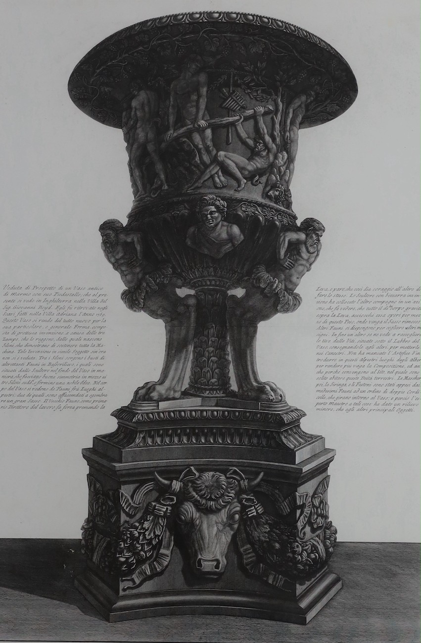 Giovanni Battista Piranesi (1720-1778), 'Vaso Antico di Marmo', 'Anto Vaso di Marmo', 'Vaso Antico di Marmo' and 'Aré del Tutto', four engravings, largest 75 x 48cm